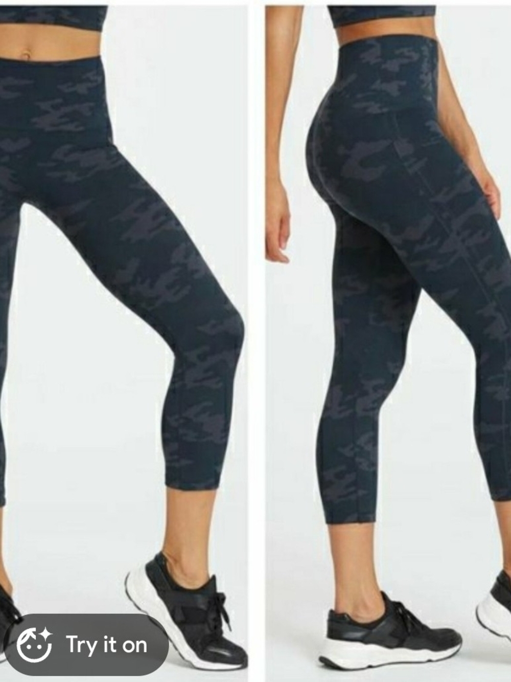 Spanx Women's Black Camo Cropped Lamn Leggings L Shaping Seamless